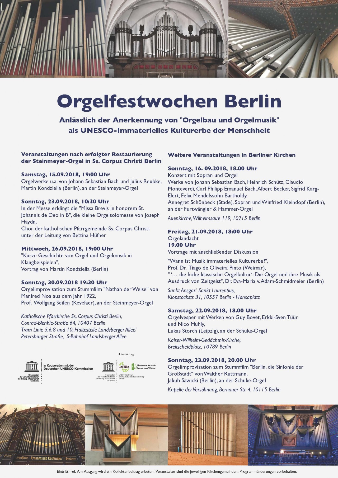 Programm der "Orgelfestwochen Berlin" vom 15. bis 30.09.2018