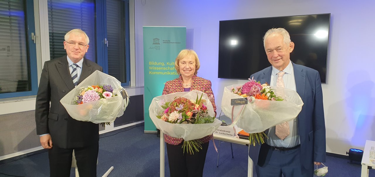 Das Präsidium der Deutschen UNESCO-Kommission (v.l.n.r. Hartwig Lüdtke, Maria Böhmer, Christoph Wulf)