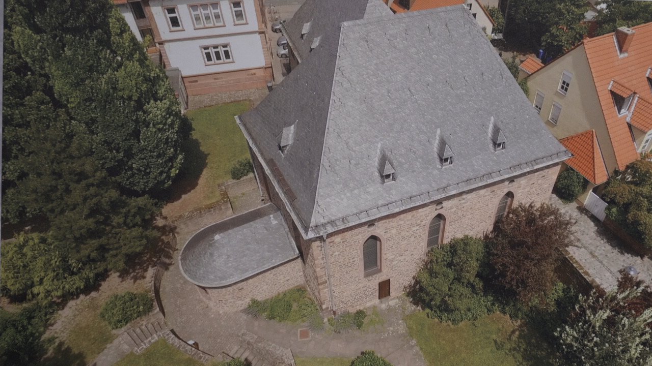 Synagoge in Worms aus Vogelperspektive