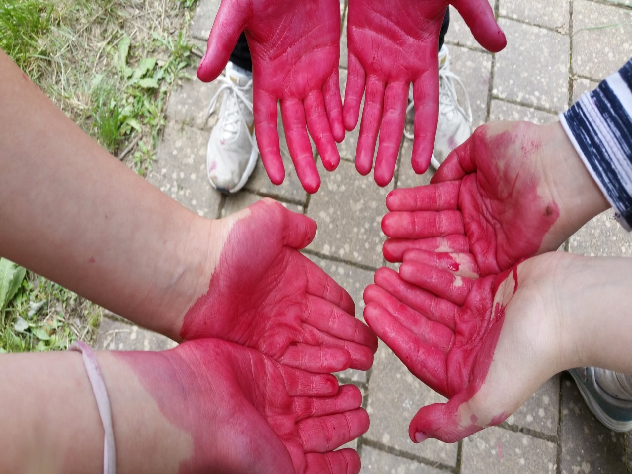Kinderhände nach der Farbgewinnung aus Rote Bete