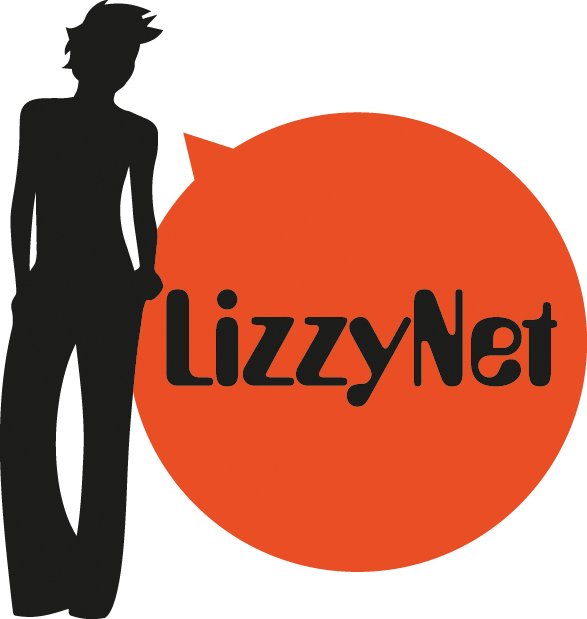 Silhouette eines Mädchen vor orangen Ball mit dem Wort LizzyNet