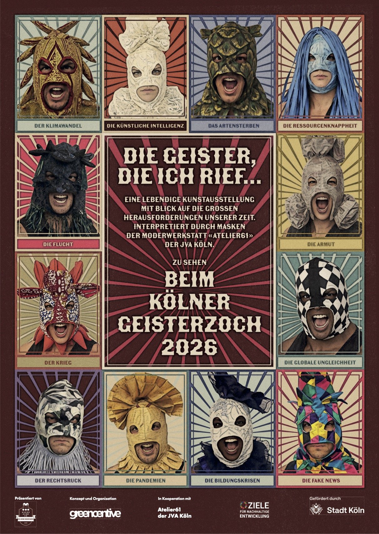 "Die Geister die ich rief" - die SDGs interpretiert duch Insassinen der JVA Form in Form von GeistermaskenInsassinen, präsentiert als Live Performance beim Kölner Gesiterzoch