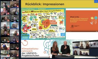 Teilnehmde und Präsentation bei der digitalen Abschlussveranstaltung des Nachhaltigkeitsprojekts der UNESCO-Projektschulen.