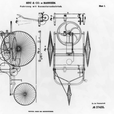 Abbildung einer technischen Zeichung als Teil des Benz-Patents von 1886 © Mercedes-Benz AG