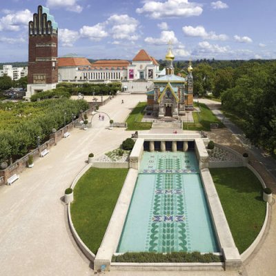 Luftaufnahme von der Mathildenhöhe in Darmstadt